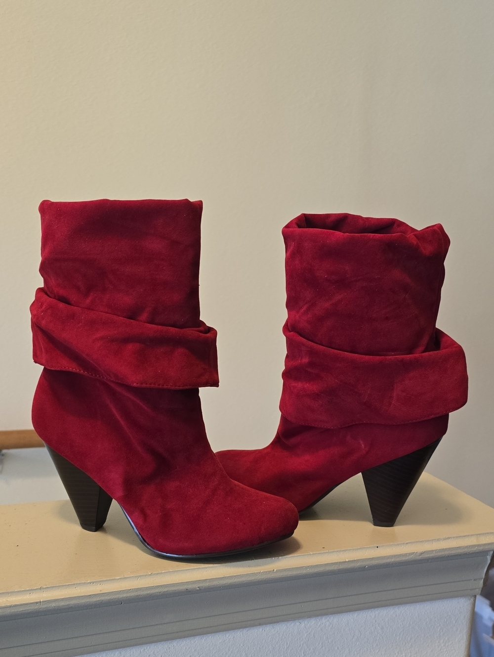 Liliana Red Suede Slouch Heel Boots